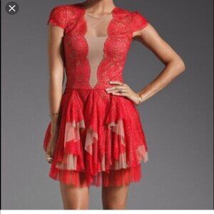 BCBG MaxAzria Red Lace Rochelle Dress Size 2 NWT Famous Nude